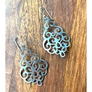Sterling Silver Openwork Dangle Statement Earrings Scroll Filigree 925
